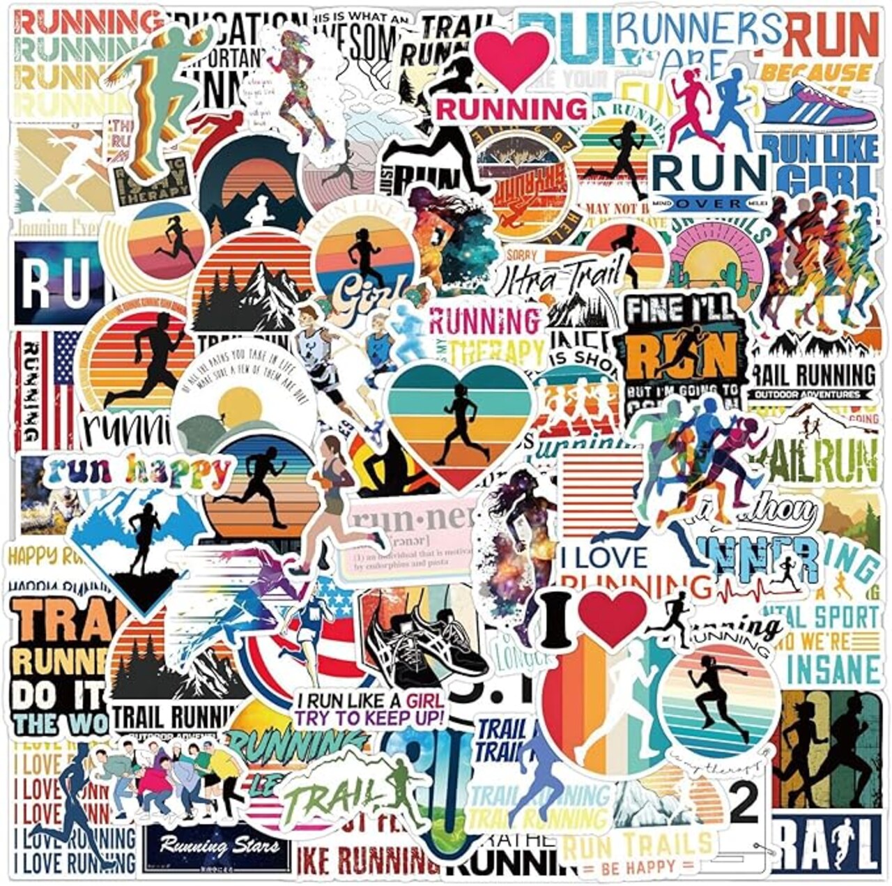 105PCS Running Stickers Bulk, Run Sports Motivational Decals for Kids,Teens, Adult, Runners Vinyl Waterproof Stickers for Water Bottle, Laptop, Scrapbook, Bumper, Skateboard, Phone (Running)